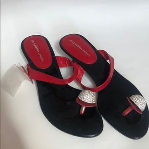 Red sandals with toe piece